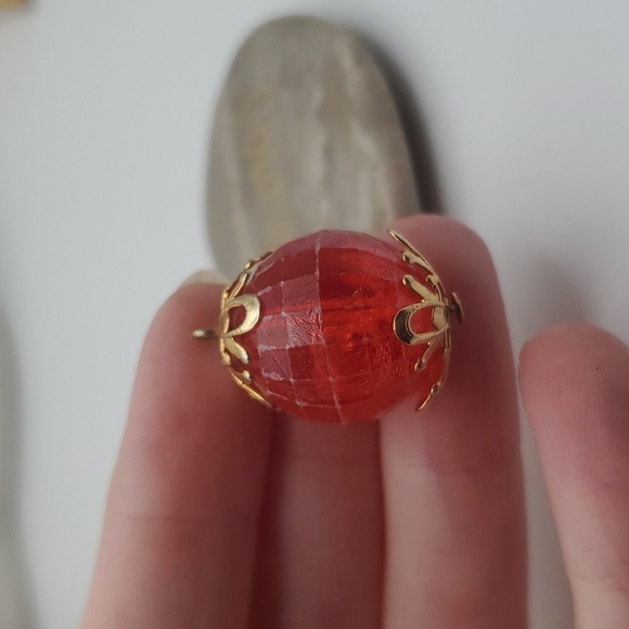 Orangish red faceted orb necklace‎ pendant - Picture 1 of 2